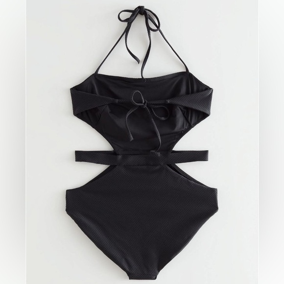 & Other Stories Cut-Out Square Halter Neck Black Swimsuit Size 6 NWOT - Picture 3 of 16